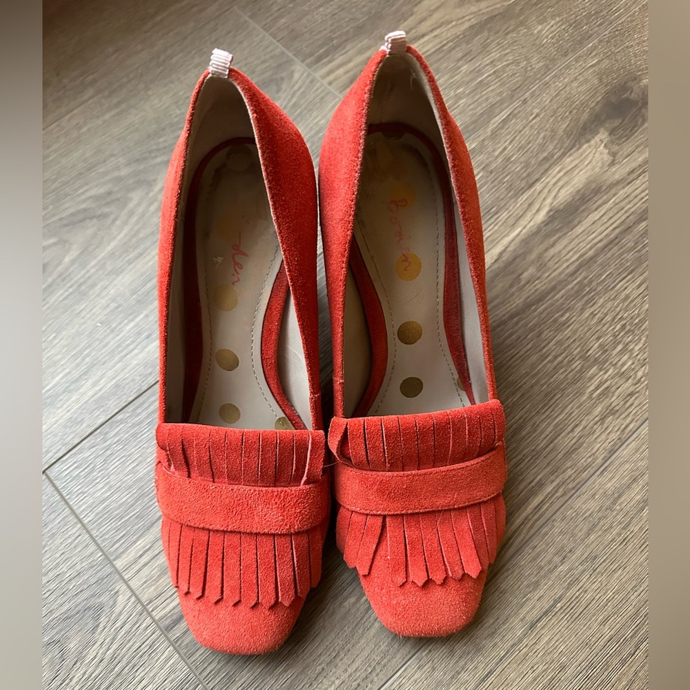 Boden Red Suede Kiltie Heels, Size EU 36/US 6.5